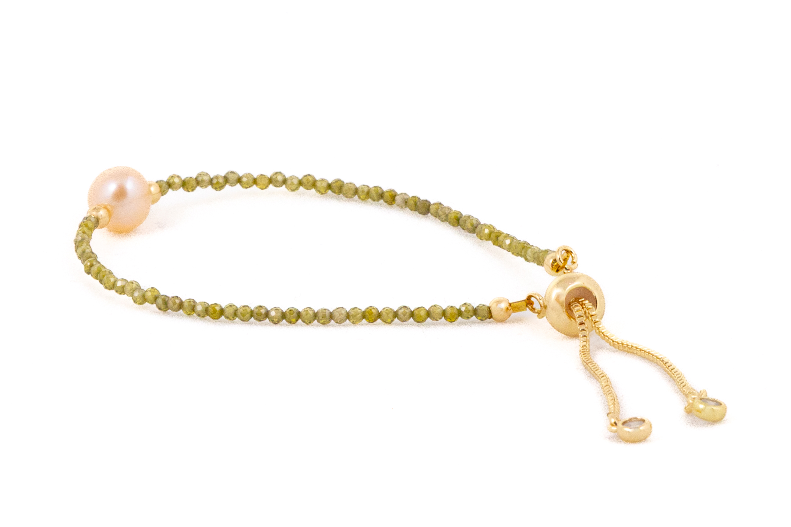 Brățară cu cristale verzi si perlă de apă dulce - Imagine 3