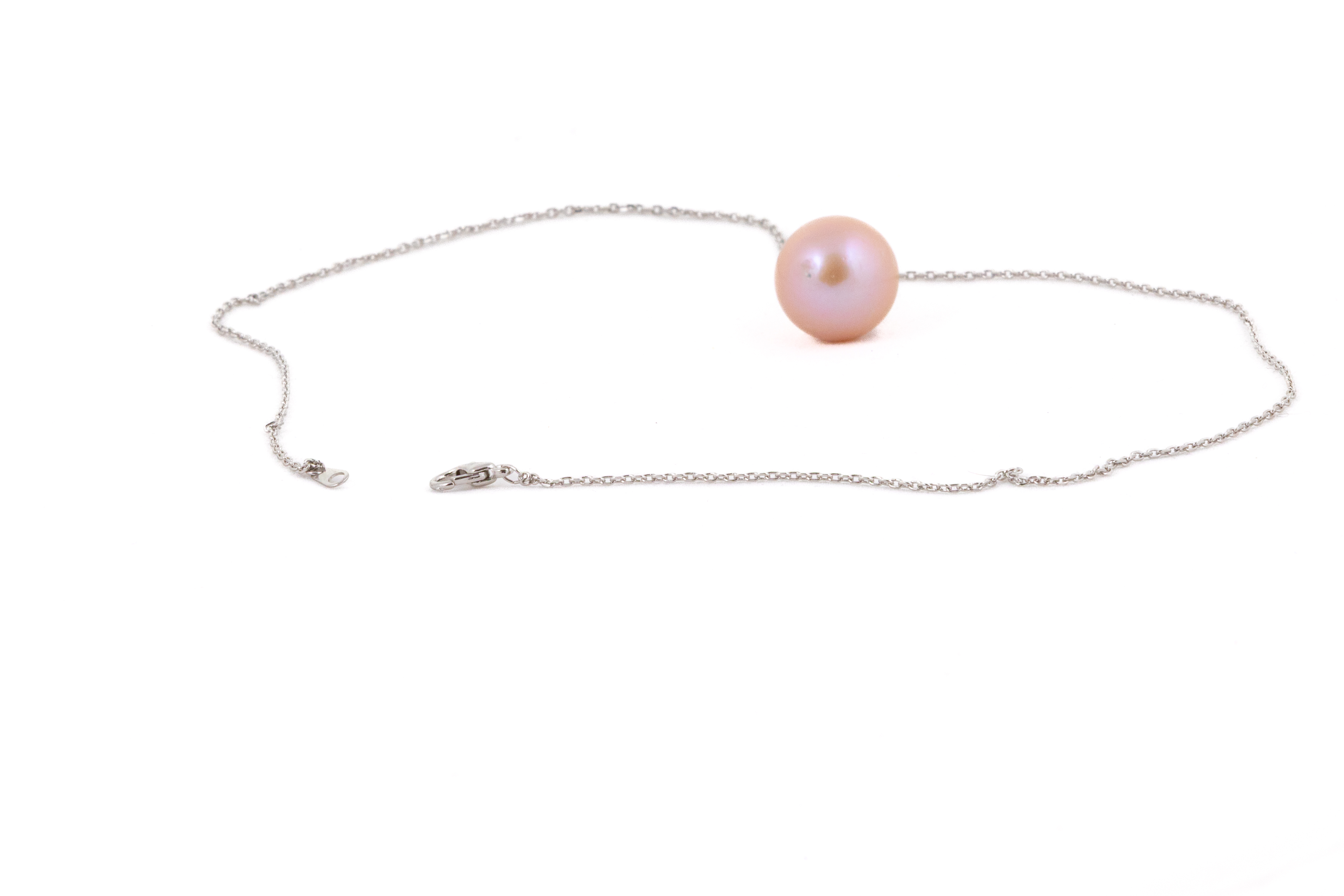 Pandantiv rotund cu perlă roz de apă dulce si lanț argintiu - Imagine 5